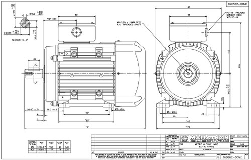 R321A Marathon 3 hp 2.2 kw 3600 RPM 90L Frame 230/460V Marathon Electric Metric Motor