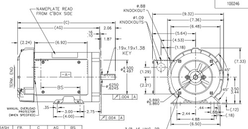 G578 Marathon 1/2 hp 1200 RPM 56C Frame TEFC 115/208-230V Marathon Electric Motor