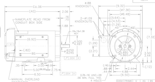 D315 Marathon 2 hp 3600 RPM 56C Frame TEFC 115/208-230V Marathon Electric Motor