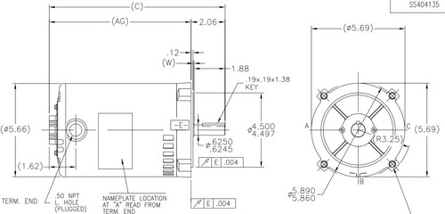 K247A Marathon 1/4 hp 1800 RPM 3-Phase  56C Frame ODP (no base) 230/460V Marathon Electric Motor