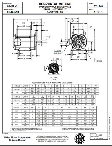 D3C2P18 Nidec | 3 hp 1800 RPM 184T Frame 115/230V Open Drip Nidec Electric Motor