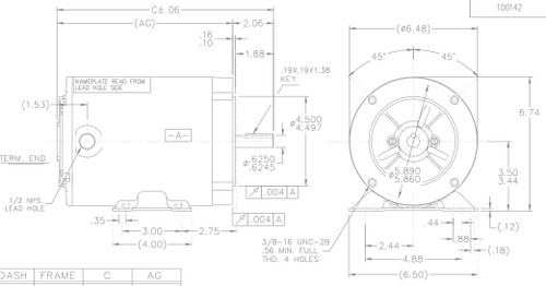 D390 Marathon 1/3 hp 3600 RPM 3-Phase  56C Frame TENV (base) 208-230/460V Marathon Motor
