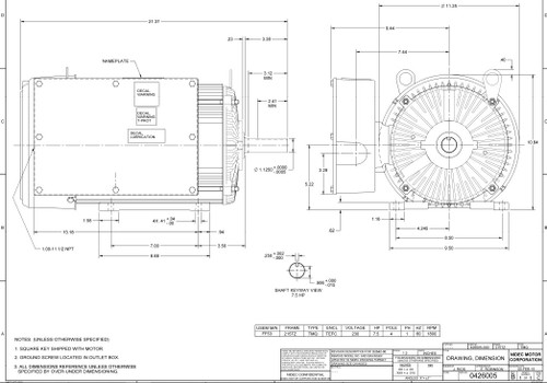 FDU7CM2K21Z Nidec | 7.5 hp 1800 RPM 215TZ Frame 230V (Farm Duty) Ulta High Torque Nidec Electric Motor