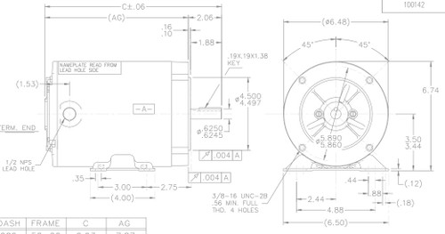 K703 Marathon 1/3 hp 1800 RPM 3-Phase  56C Frame TENV (base) 575V Marathon Motor