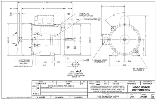 FD12CM2PZY Nidec | 1/2 hp 1800 RPM 56Y Frame TEFC 115/230V Nidec Electric Auger Drive Motor