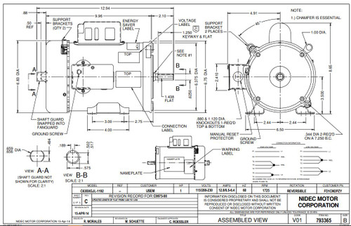 FD1CM2PZY Nidec | 1 hp 1800 RPM 56Y Frame TEFC 115/208-230V Nidec Electric Auger Drive Moto