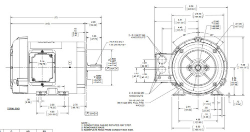 K708A Marathon 1 hp 3600 RPM 3-Phase  56C Frame TEFC (base) 575V Marathon Motor