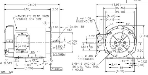 D395A Marathon 2 hp 3600 RPM 3-Phase  56C Frame TEFC (base) 230/460V Marathon Motor