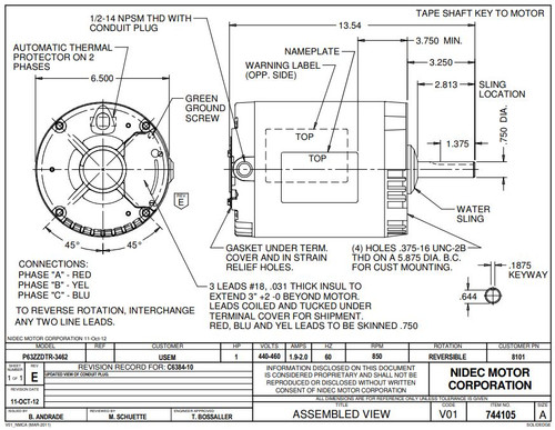 8101 Nidec | 1 hp 900 RPM 440-460V; Poultry Fan Motor