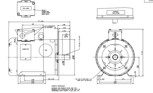 E2012 Marathon 5 hp 3600 RPM 3-Phase  184TC Frame TEFC (base) 230/460V Marathon Motor