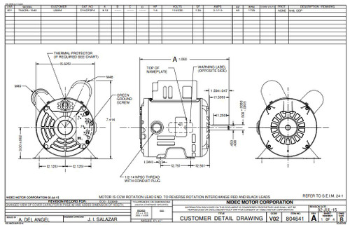 D14CP2P4 Nidec | 1/4 hp 1800 RPM 48 Frame 115/230V Open Drip Nidec Electric Motor