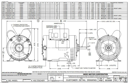 D34CP3PH Nidec | 3/4 hp 1200 RPM 56H Frame 115/230V Open Drip Nidec Electric Motor