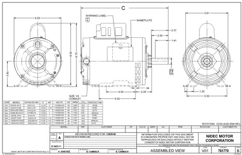 D1CM2J14 Nidec | 1 hp 1800 RPM 143T Frame 115/208-230V Open Drip Nidec Electric Motor