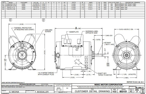 D32C2J14 Nidec | 1.5 hp 1800 RPM 145T Frame 115/208-230V Open Drip Nidec Electric Motor