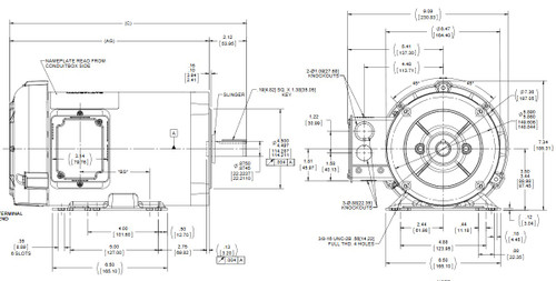 GT1206 Marathon 2 hp 3600 RPM 3-Phase 145TC Frame TEFC (rigid base) 230/460V Marathon Motor