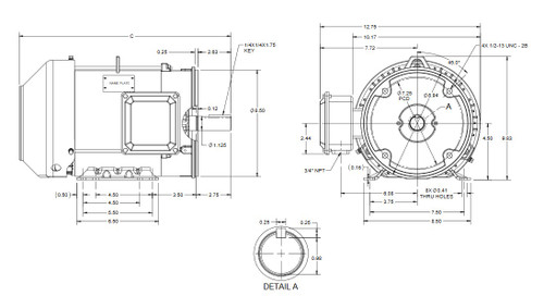 GT1209A Marathon 3 hp 3600 RPM 3-Phase 182TC Frame TEFC (rigid base) 230/460V Marathon Motor