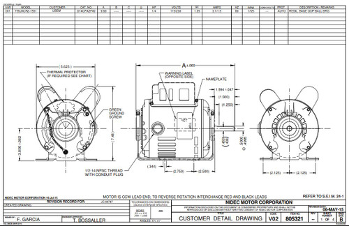 D14CPA2P49 Nidec | 1/4 hp 1800 RPM 48 Frame 115/230V Open Drip Nidec Electric Motor