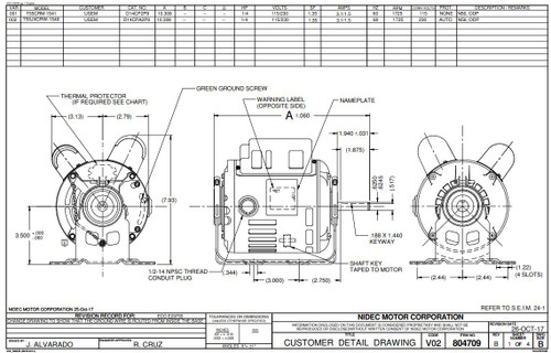 D14CP2P9 Nidec | 1/4 hp 1800 RPM 56 Frame 115/230V Open Drip Nidec Electric Motor