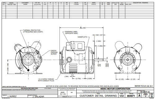 D12CP1P49 Nidec | 1/2 hp 3600 RPM 48 Frame 115/230V Open Drip Nidec Electric Motor