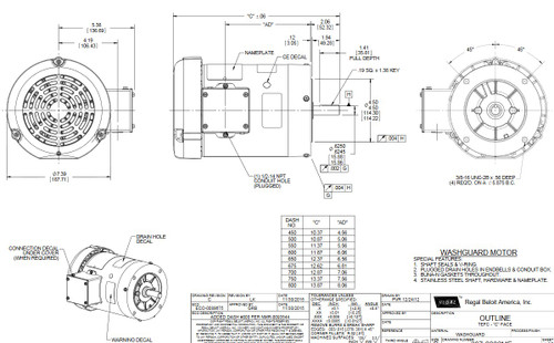 K609A Marathon 2 hp 1800 RPM 3-Phase  56C Frame TEFC (no base) 230/460V Marathon Motor