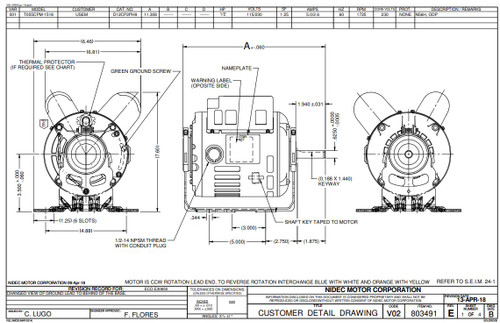 D12CP2PH9 Nidec | 1/2 hp 1800 RPM 56H Frame 115/230V Open Drip Nidec Electric Motor