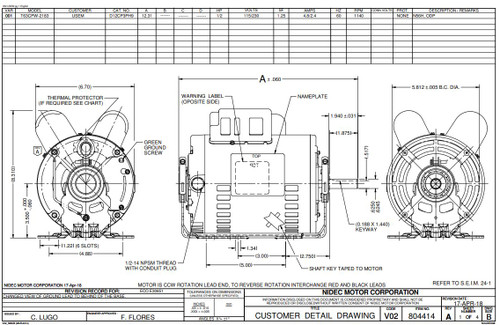 D12CP3PH9 Nidec | 1/2 hp 1200 RPM 56H Frame 115/230V Open Drip Nidec Electric Motor