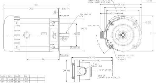 G840 Marathon 3/4 hp 1800 RPM 3-Phase  56C Frame TEFC (no base) 208-230/460V Marathon Motor