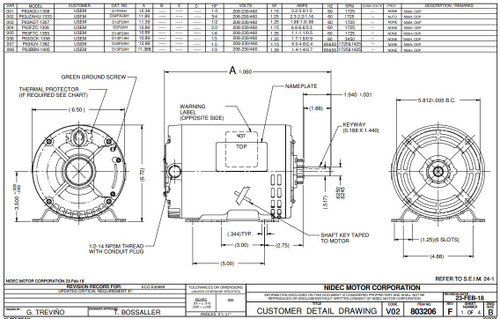 D14P2AH Nidec | 1/4 hp 1800 RPM 56H Frame 208-230/460V Open Drip Nidec Electric Motor