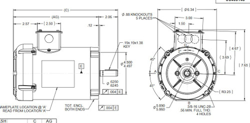 Y378 Marathon 1 hp 1800 RPM 3-Phase 56C Frame TEFC (no base) 230/460V Marathon Motor