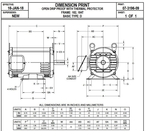 D5P1G Nidec | 5 hp 3600 RPM 182T Frame 575V ODP Motor Electric Motor Nidec