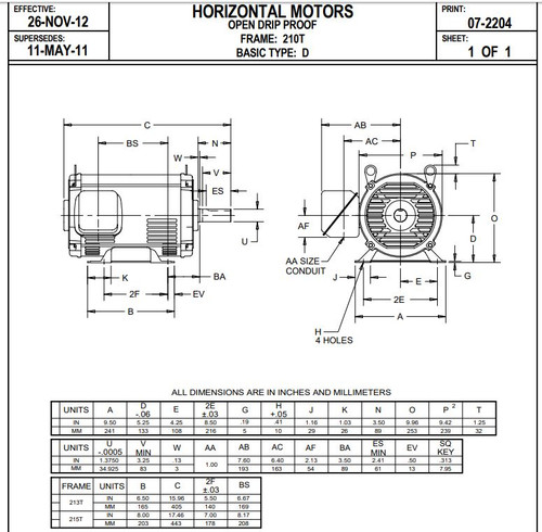 D7P2H Nidec | 7.5 hp 1800 RPM 213T Frame 200V ODP Motor Electric Motor Nidec