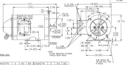 Y282 Marathon 1 hp 1800 RPM 3-Phase 56C Frame TENV (rigid base) 230/460V Marathon Motor