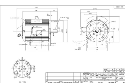 Y286A Marathon 2 hp 1800 RPM 3-Phase 145TC Frame TENV (rigid base) 230/460V Marathon Motor