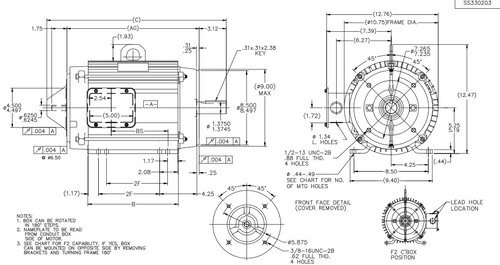 Y544 Marathon 5 hp 1200 RPM 3-Phase 215TC Frame TENV (rigid base) 230/460V Marathon Motor