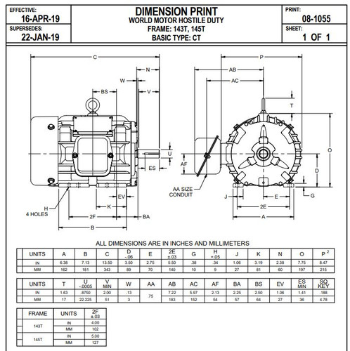 HD1P3E Nidec | 1 hp 1200 RPM 145T Frame 230/460V TEFC Nidec Electric Motor