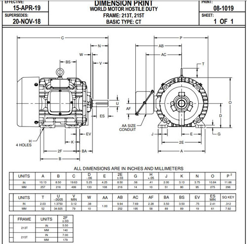HD3P3E Nidec | 3 hp 1200 RPM 213T Frame 230/460V TEFC Nidec Electric Motor