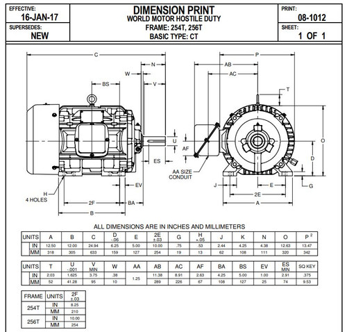 HD5P4E Nidec | 5 hp 900 RPM 254T Frame 230/460V TEFC Nidec Electric Motor
