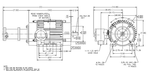 Y978 Marathon 1 hp 1800 RPM 3-Phase 143TC Frame TENV (rigid base) 230/460V Marathon Motor