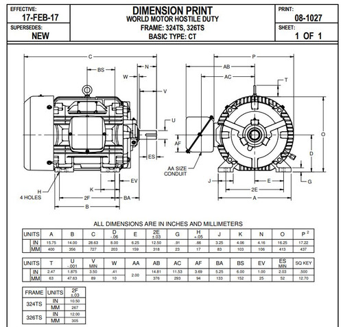 HD50P1ES Nidec | 50 hp 3600 RPM 326TS Frame 230/460V TEFC Nidec Electric Motor