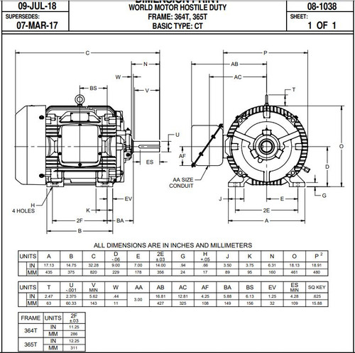 HD50P3E Nidec | 50 hp 1200 RPM 365T Frame 230/460V TEFC Nidec Electric Motor
