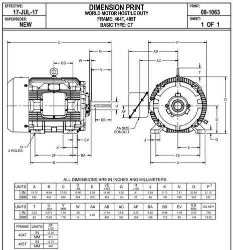 HD60P3E Nidec | 60 hp 1200 RPM 404T Frame 230/460V TEFC Nidec Electric Motor