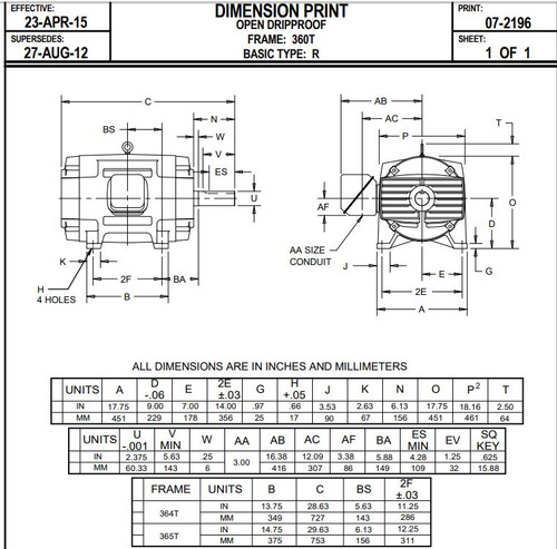 D40P3E Nidec | 40 hp 1200 RPM 364T Frame 230/460V ODP Electric Motor Nid