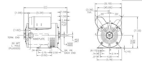 C109LES Century 1/3 hp 1800 RPM 1-Phase 48 Frame ODP (rigid base) 115/230V Century Motor # C109LES