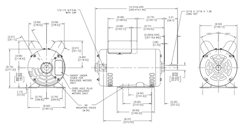 V102 Century 2 hp 1800 RPM 1-Phase 145T Frame ODP (rigid base) 115/208-230V Century Motor # V102