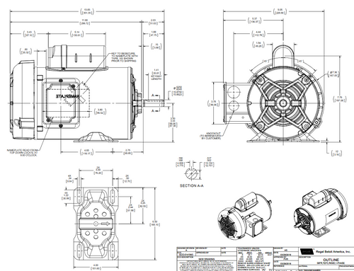 C685V1 Century 1 hp 1800 RPM 1-Phase 56 Frame TEFC (rigid base) 115/208-230V