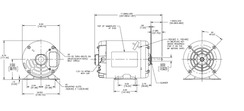 H279ES Century 1/2 hp 1200 RPM 3-Phase 56 Frame ODP (rigid base) 230/460V Century Motor # H279ES