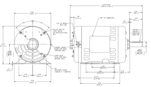 H885L Century 1-1/2 hp 1800 RPM 3-Phase 56HZ Frame ODP (rigid base) 200-230/460V Century Motor # H885