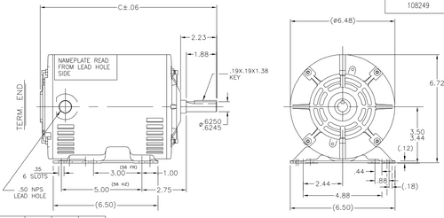 H181LES Century 2 hp 1800 RPM, 6.0/3.0 amps 230/460 Volts 50-60 Hz.