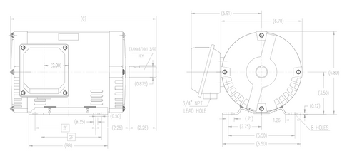 TO107 Century 1-1/2 hp 1800 RPM 3-Phase 145T Frame ODP (rigid base) 200V Century Motor # TO107