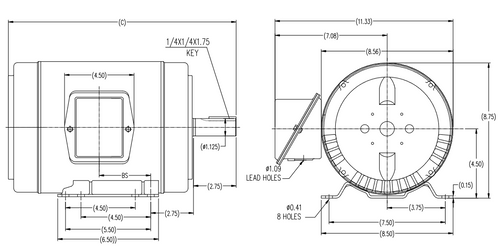 Model TO122 Century 5 hp 1800 RPM 3-Phase 184T Frame ODP (rigid base) 200V Century Motor # TO122